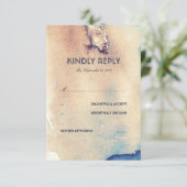 水彩ヴィンテージビーチ結婚式RSVPカード 出欠カード (スタンド正面)