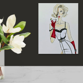 水彩ヴィンテージピンアップモデルファッション ポスター