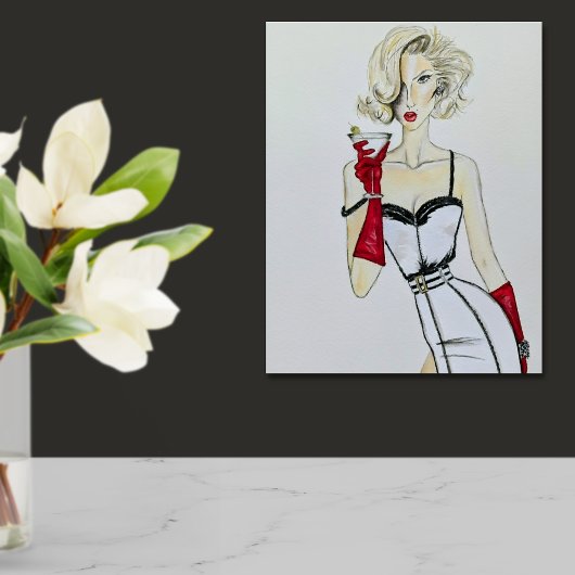 水彩ヴィンテージピンアップモデルファッション ポスター