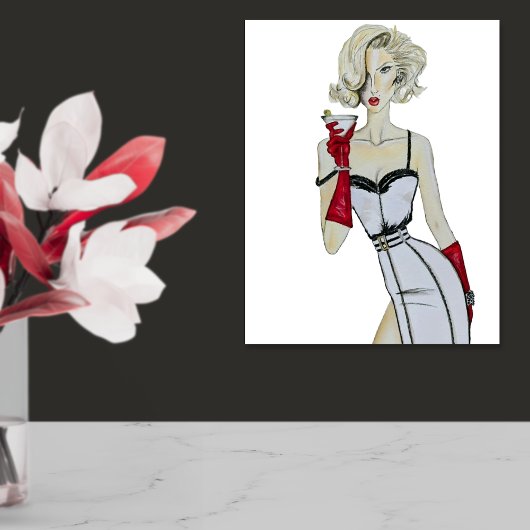 水彩ヴィンテージピンアップモデルファッション ポスター