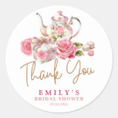 水彩ヴィンテージピンクフローラブライダルシャワー ラウンドシール (正面)
