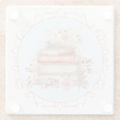 水彩ヴィンテージピンクローズ&ブックスフローラ ガラスコースター (裏面)