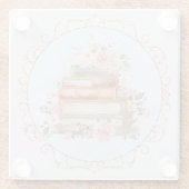 水彩ヴィンテージピンクローズ&ブックスフローラ ガラスコースター (裏面)