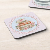 水彩ヴィンテージピンクローズ&ブックスフローラ コースター (左側)