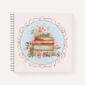 水彩ヴィンテージピンクローズ&ブックスフローラ ノートブック (正面)