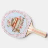 水彩ヴィンテージピンクローズ&ブックスフローラ 卓球ラケット (横)