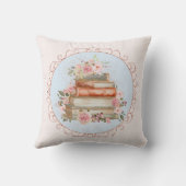 水彩ヴィンテージピンクローズ&ブックフローラ クッション (裏面)