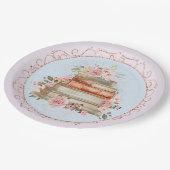 水彩ヴィンテージピンクローズ&ブックフローラ ペーパープレート (アングル)