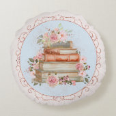 水彩ヴィンテージピンクローズ&ブックフローラ ラウンドクッション (裏面)