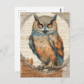 水彩ヴィンテージフクロウ丁合葉書 ポストカード (正面/裏面)