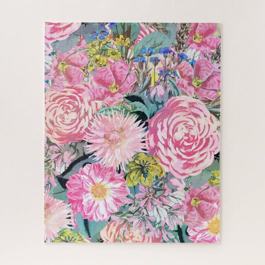 水彩ヴィンテージフローライラストレーション ジグソーパズル (縦)