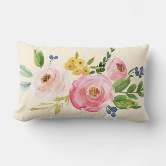 水彩ヴィンテージフローラプリントボホ装飾用クッション ランバークッション (正面)