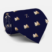 水彩ヴィンテージブックモノグラムのイニシャル青 ネクタイ (ロール)