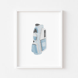 水彩ヴィンテージブルーゴルフクラブバッグポスター ポスター