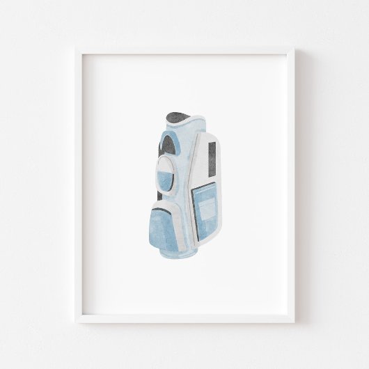 水彩ヴィンテージブルーゴルフクラブバッグポスター ポスター