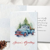 水彩ヴィンテージブルートラッククリスマスツリーシーン シーズンカード