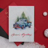 水彩ヴィンテージブルートラッククリスマスツリーシーン シーズンカード