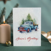 水彩ヴィンテージブルートラッククリスマスツリーシーン シーズンカード