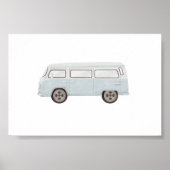 水彩ヴィンテージブルーミニヴァンポスター ポスター (正面)