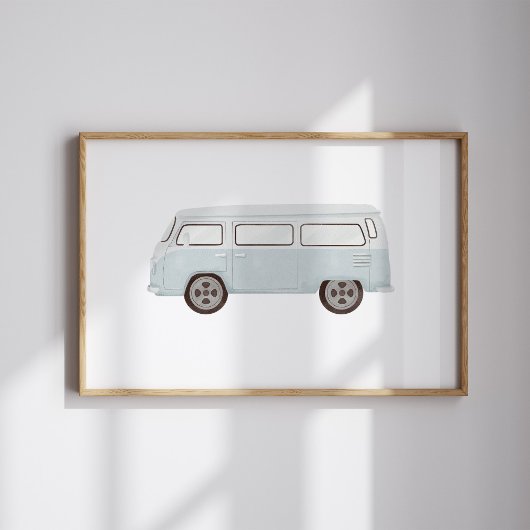 水彩ヴィンテージブルーミニヴァンポスター ポスター