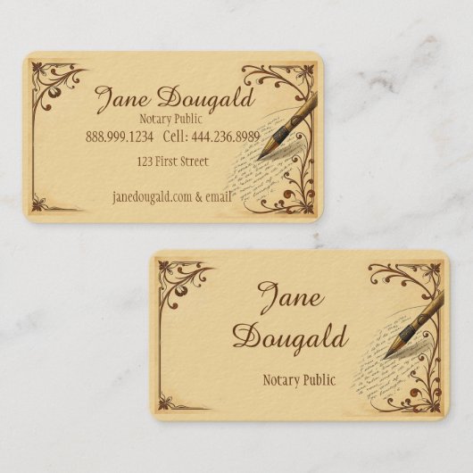 水彩ヴィンテージペンクラシック公証人 名刺 (正面/裏面)