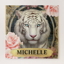 水彩ヴィンテージホワイトタイガーとピンクのバラ