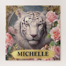 水彩ヴィンテージホワイトタイガーとピンクのバラ