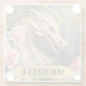 水彩ヴィンテージホワイトドラゴンとピンクローズ ガラスコースター (裏面)