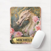 水彩ヴィンテージホワイトドラゴンとピンクローズ マウスパッド (マウス)