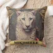 水彩ヴィンテージホワイトヒョウとピンクローズ クッション (ブランケット)