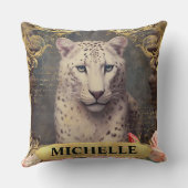 水彩ヴィンテージホワイトヒョウとピンクローズ クッション (裏面)