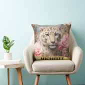 水彩ヴィンテージホワイトヒョウとピンクローズ クッション (椅子)