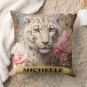 水彩ヴィンテージホワイトヒョウとピンクローズ クッション (ブランケット)