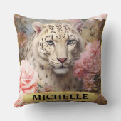 水彩ヴィンテージホワイトヒョウとピンクローズ クッション (裏面)