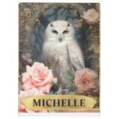 水彩ヴィンテージホワイトフクロウとピンクローズ クリップボード (裏面)