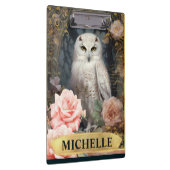 水彩ヴィンテージホワイトフクロウとピンクローズ クリップボード (右)