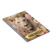 水彩ヴィンテージホワイトライオンとピンクローズ ノートブック (右側)