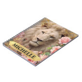 水彩ヴィンテージホワイトライオンとピンクローズ ノートブック (左側)