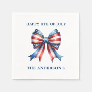 水彩ヴィンテージボウUSA国旗7月4日 スタンダードカクテルナプキン