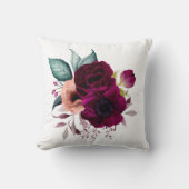 水彩ヴィンテージボホパープルフラワーズフローラ クッション (正面)