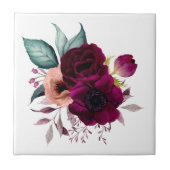 水彩ヴィンテージボホパープルフラワーズフローラ タイル (正面)