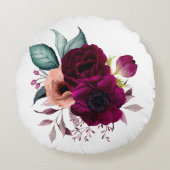 水彩ヴィンテージボホパープルフラワーズフローラ ラウンドクッション (正面)