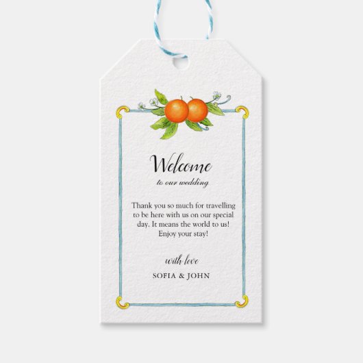 水彩ヴィンテージミカン結婚のウェルカムラベル ギフトタグ (正面)