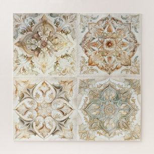 水彩ヴィンテージモザイクタイル。フローラアズレジョ ジグソーパズル