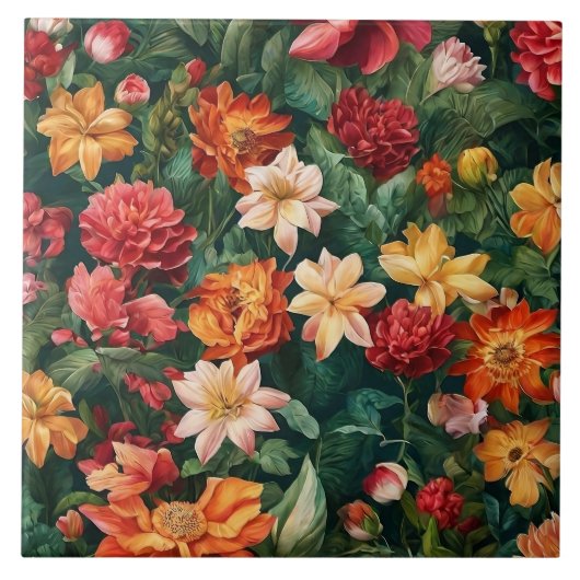 水彩ヴィンテージ人気があるフローラ収集 タイル (正面)