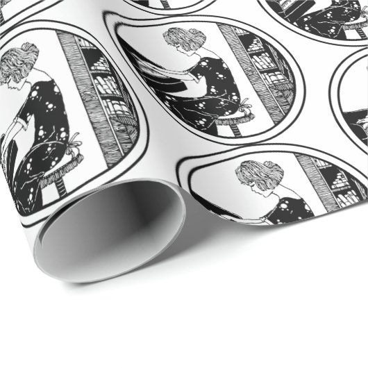 水彩ヴィンテージ女遊性ピアノ音楽アート ラッピングペーパー (ロールコーナー)