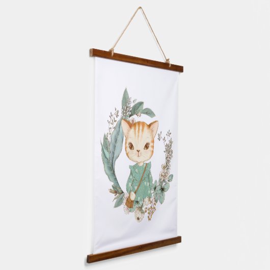水彩ヴィンテージ子猫 吊り下げ型タペストリー (傾斜あり)