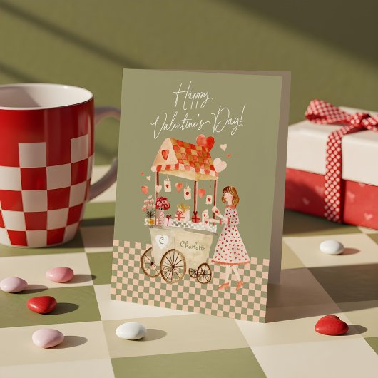 水彩ヴィンテージ市場カートバレンタインカード シーズンカード
