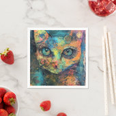 水彩ヴィンテージ抽象芸術猫(10) スタンダードカクテルナプキン (インサイチュ)