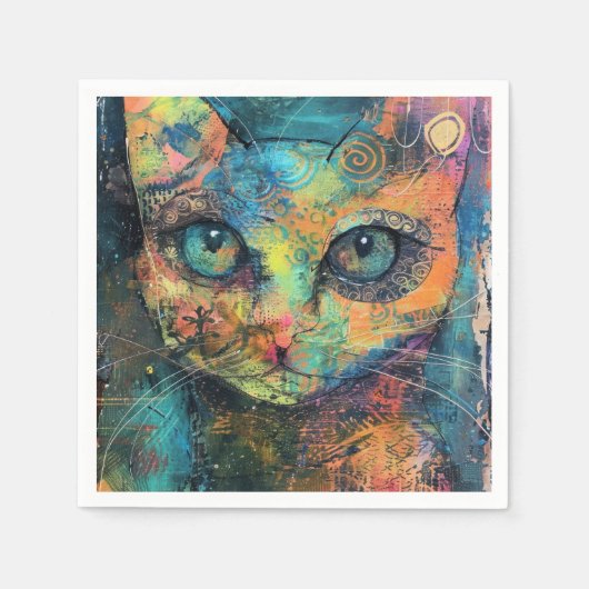 水彩ヴィンテージ抽象芸術猫(10) スタンダードカクテルナプキン (正面)